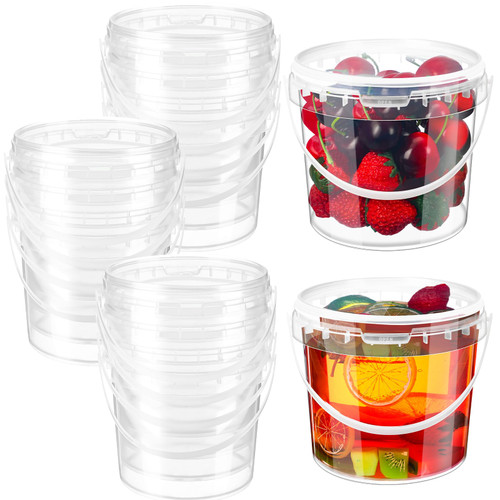 Funnymoom 20 Pack 48 oz Clear Buckets with Lid Plastic Ice Cream Buckets with Lid and Handle Food Ice Cream Tub Food Storage Containers Round Plastic Pails Freezer and Microwave Safe for Food