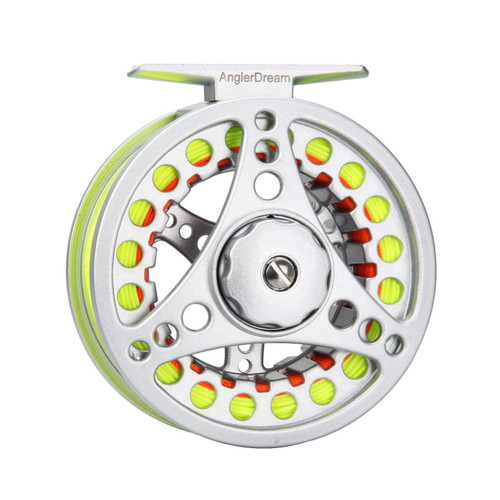 ANGLER DREAM (1/2WT 3/4WT 5/6WT 7/8WT) Fly Reel with Line Combo Aluminum Alloy Large Arbor Fly Fishing Reels Weight Forward Fly Line with Braided Backing Taper Leader Pre-Tied