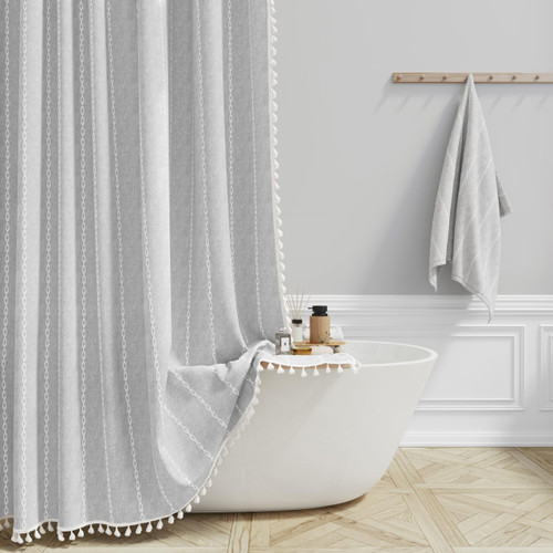BTTN 78 Inch Long Shower Curtain - Boho Farmhouse Linen Thick Striped Fabric Shower Curtain Set with Plastic Hooks, Tall Rustic Country Luxury Cloth Shower Curtains for Bathroom - Grey/Gray - 72x78 BTTN 78 Inch Long Shower Curtain - Boho Farmhouse Linen Thick Striped Fabric Shower Curtain Set with Plastic Hooks, Tall Rustic Country Luxury Cloth Shower Curtains for Bathroom - Grey/Gray - 72x78