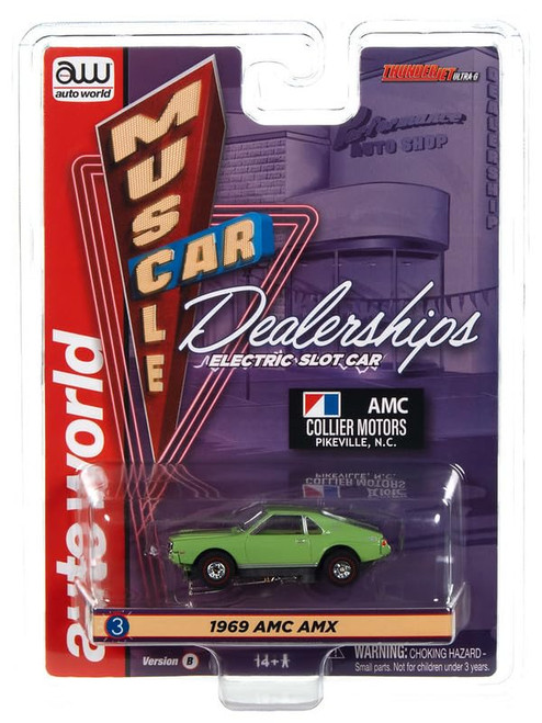 Auto World Thunderjet Collier Motors - 1969 AMC AMX (Green) HO Slot Car