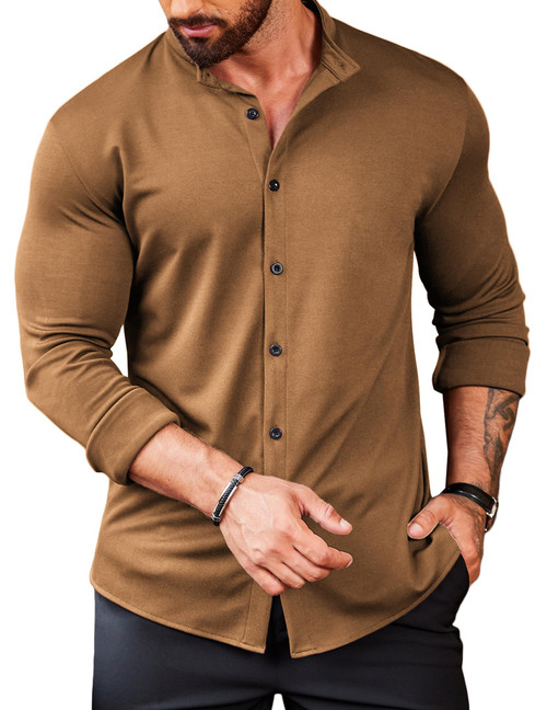 COOFANDY Mens Muscle Fit Dress Shirts Wrinkle Free Long Sleeve Casual Button Down Shirts Light Brown COOFANDY Mens Muscle Fit Dress Shirts Wrinkle Free Long Sleeve Casual Button Down Shirts Light Brown
