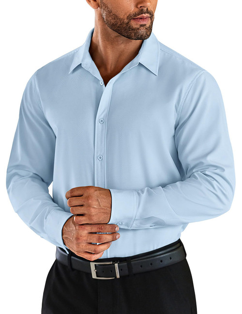 COOFANDY Men's Long Sleeve Dress Shirts Slim Fit Business Wrinkle Free Dress Shirt Casual Button Down Shirt Clear Blue COOFANDY Men's Long Sleeve Dress Shirts Slim Fit Business Wrinkle Free Dress Shirt Casual Button Down Shirt Clear Blue