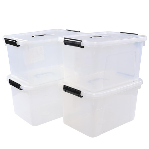 Vababa 10.5 Quart Clear Plastic Latch Storage Box with Handle, 4-Pack Storage Bin