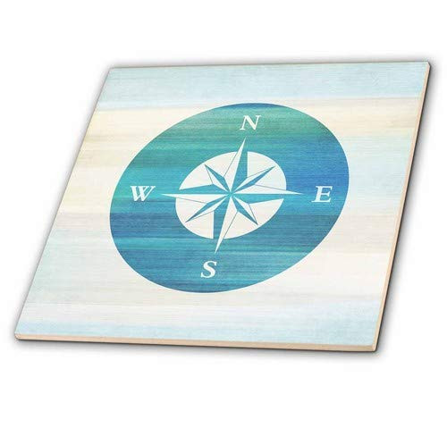 3dRose ct_152107_4 Aqua Nautical Compass Beach Theme Art-Ceramic Tile, 12-Inch