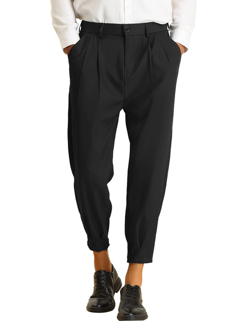 Lars Amadeus Pleated Pants for Men's Cropped Business Chino Tapered Dress Pants 34 Black