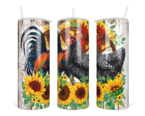 Chickens and Sunflowers 20 oz insulated tumbler, skinny Tumbler with lid and Straw, travel mug, Insulated Coffee Tumbler, Stainless Steel