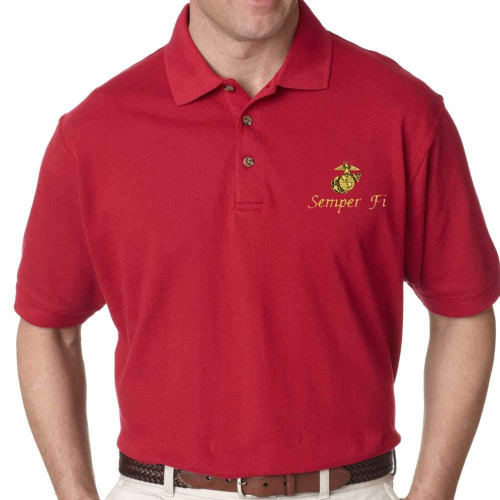 USMC Semper Fi Marine Corps Polo Golf Shirt - Red 3X-Large