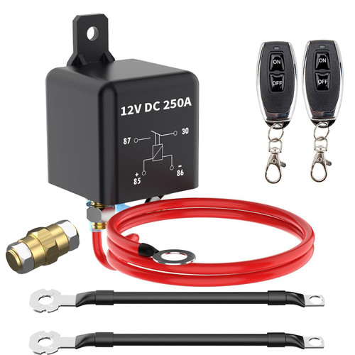 Remote Side Post Battery Disconnect Switch,250A DC 12V Negative Battery Disconnect Switch for Car RV Truck Vehicle,Battery Cut Off Switch Anti-Theft Prevent Battery Drain