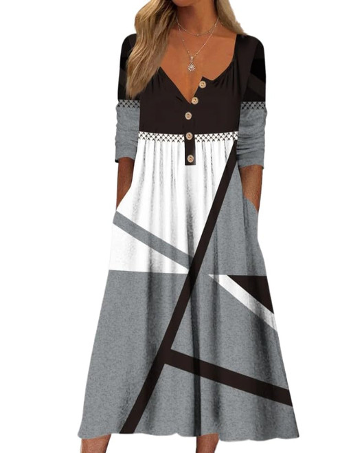 HOTYD Sexy Dresses for Women 2023 Summer Boho Floral Dress Cotton Linen Dress Short Sleeve Tunic Dress Dress V Neck Button Beach Vacation Dress Long Dresses for Women White Black M