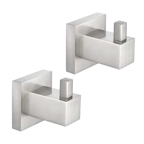 KIBI Cube Bathroom Towel Hook Wall Mounted Robe Hook | 2 inch Solid Brass Wall Hooks for Bathroom (Brushed Nickel) (KBA1501) (Pack of 2)