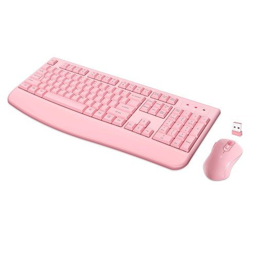 Wireless Keyboard and Mouse Combo, Full-Sized 2.4GHz Wireless Keyboard with Comfortable Palm Rest and Optical Wireless Mouse for Windows, Mac OS PC/Desktops/Computer/Laptops (Full Pink)
