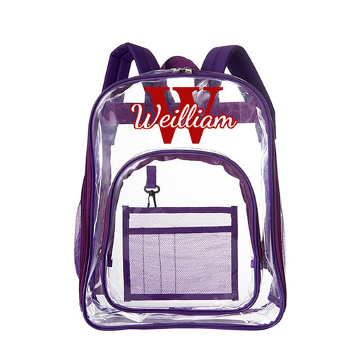 HNFEYAN Personalized Clear Backpack with Name Custom Heavy Duty Transparent Clear Backpack Transparent Bags Travel Bags(A-Purple Backpack)
