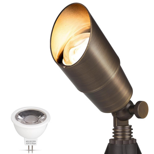 Gardencoin Solid Brass Outdoor Landscape Spotlight, 12V Low Voltage LED Spot Light Waterproof for Garden and Yard Uplighting, Bronze Heavy Duty Accent Lighting Fixture with Bulb, Single