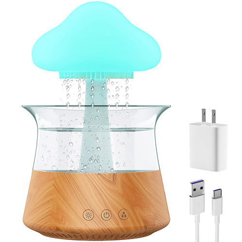 Mostop Rain Cloud Humidifier Water Drip Rain Cloud Diffuser with 7 Color Light, 240ml Mushroom Humidifier Essential Oil Diffuser with Rain Water Dripping White Noise Aroma Diffuser for Home Office