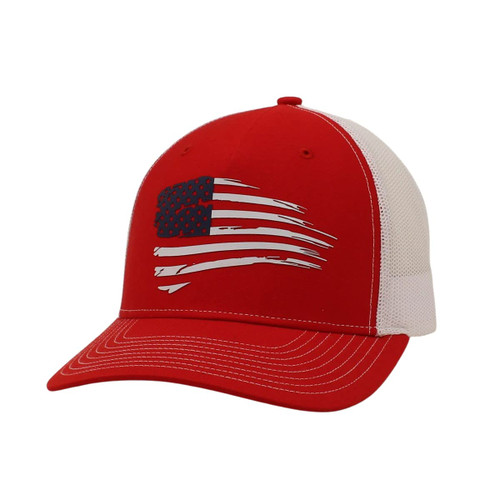 ARIAT Men's R112 Cap, Red with Distressed USA Flag, White Mesh Back, Snapback