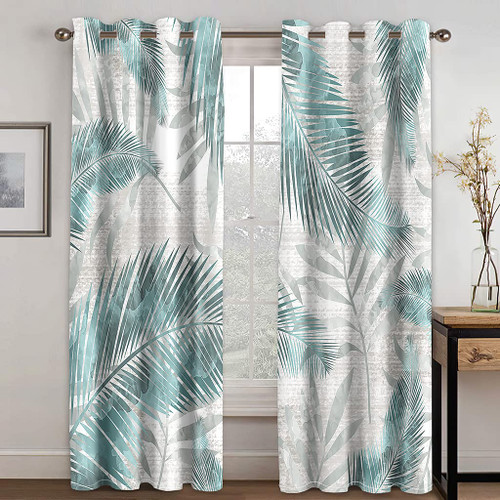 YELDAN Palm Leaf Curtains, Tropical Plants Blackout Curtains for Living Room Bedroom, Thermal Insulated Grommet Drapes, Decorative Patterned Window Treatments, 39 Inch Length 2 Panels