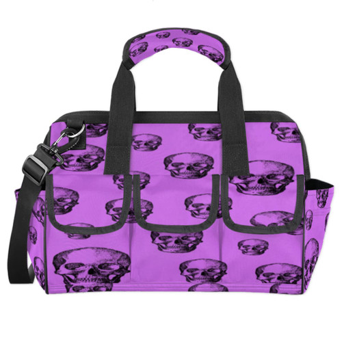 Skull Purple Tool Bag for Men Women Heavy Duty Multi-Pockets Wide Mouth Tool Tote Waterproof Tool Bag Organizer with Adjustable Shoulder Strap