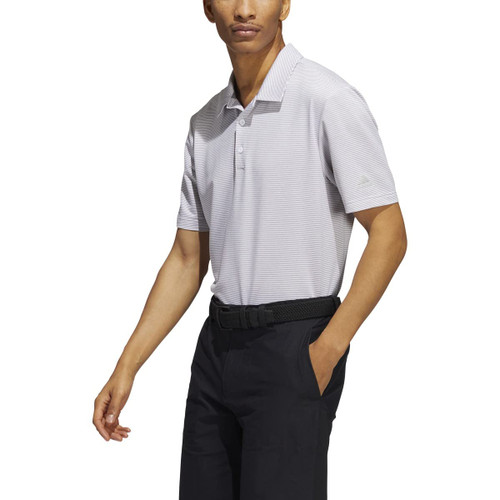 adidas Men's Ottoman Stripe Polo Shirt, Grey Two/White, Medium