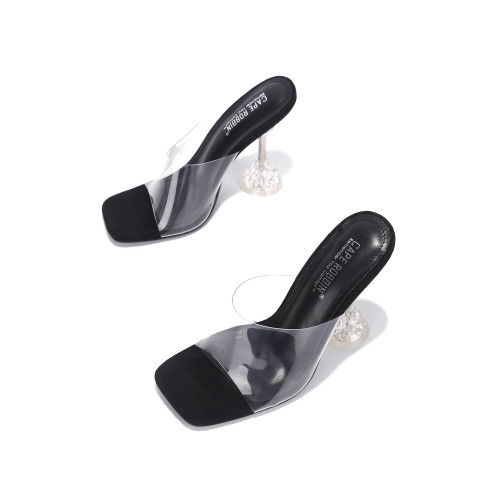 Cape Robbin Ahmee Clear Sexy High Heels for Women, Transparent Square Open Toe Shoes Heels - Black Size 10