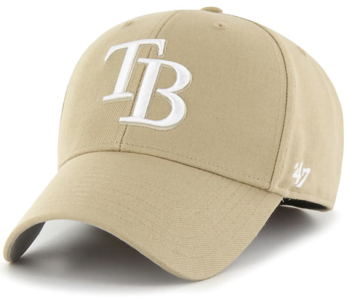 '47 MLB Khaki White Primary Logo MVP Adjustable Hat, Adult One Size Fits All - Tampa Bay Rays - Khaki White