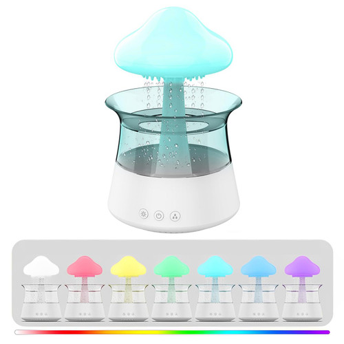 Rain Cloud Humidifier Water Drip, 2 in 1 Rain Cloud Diffuser, Rain Drop Humidifier, Mushroom Aromatherapy Essential Oil Diffuser with 7 Colors for Bedroom and Desk (White)
