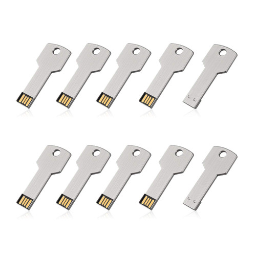 RAOYI 10 Pack 16GB USB Flash Drive USB 2.0 Metal Key Shape Memory Stick Thumb Drive Pen Drive-Silver