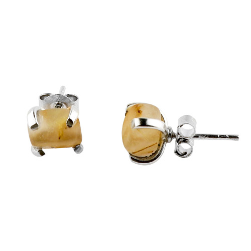 CRYSTALIS Raw Golden Rutile Matte Stud Earring Set Jewelry for Women, Natural Rough Gemstone, Chakra Energy Healing Crystal, Wardrobe Jewelry Essiantial, 925 Sterling Silver, Angel's Hair