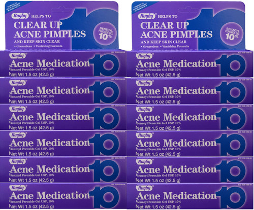 Benzoyl Peroxide 10 % Generic for Persa Gel 10 Maximum Strength Acne Medication Gel for Treatment and Prevention of Acne Pimples, Acne Blemishes, Blackheads or Whiteheads. 1.5 oz. per Tube Pack 12 Total 18 oz.