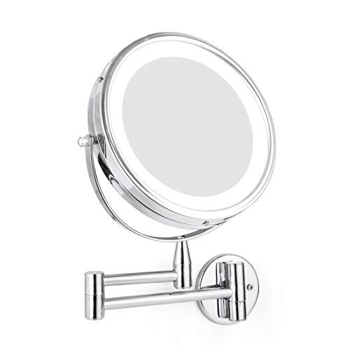 FIRMLOC Wall Mounted LED Makeup Mirror 5X Magnification 8" Lighted Double Side 360 Degree Rotating Mirror FIRMLOC Wall Mounted LED Makeup Mirror 5X Magnification 8" Lighted Double Side 360 Degree Rotating Mirror