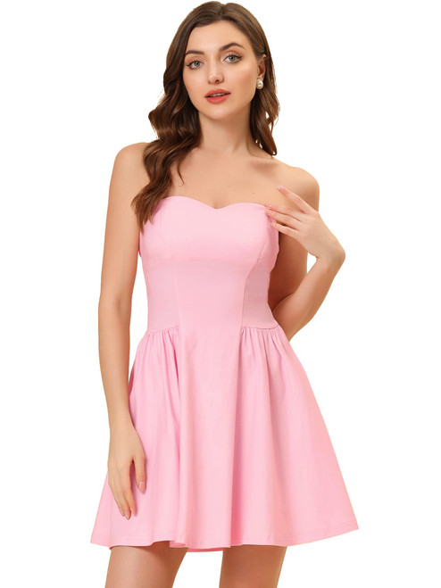 Allegra K Women's Sexy Strapless Party Dress St. Patrick's Day Sweetheart Neck Off Shoulder Sleeveless Mini Dress Large Pink