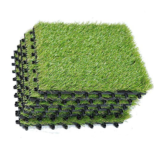 EcoMatrix Artificial Grass Tiles Interlocking Fake Grass Deck Tile Synthetic Grass Turf Green Lawn Carpet Indoor Floor Mat for Patio Balcony Garden Flooring Decor 1'x1' (6 Packs)