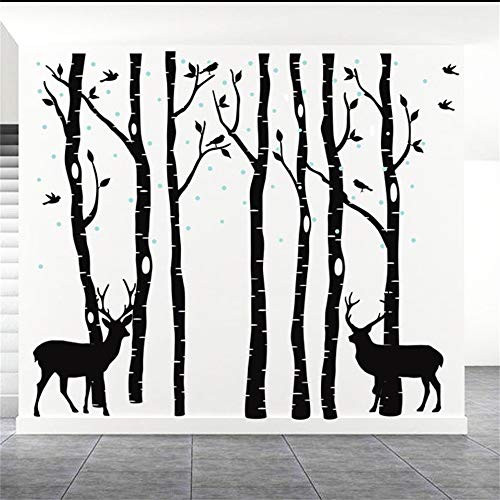 Fymural Forest and Deers Tree Wall Stickers Art Mural Wallpaper for Bedroom Kid Baby Nursery Vinyl Removable DIY Decals 82.7x70.9,Black