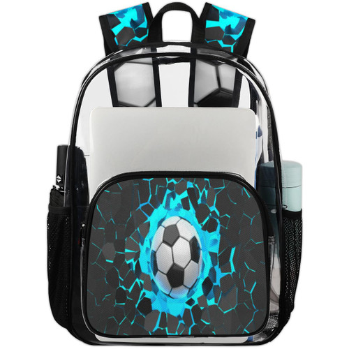 Fzsopd Soccer Rupture Pattern Heavy Duty Clear Backpack Large PVC Transparent Backpack Durable See Through Bag for Work Sports Travel Security Stadium Events