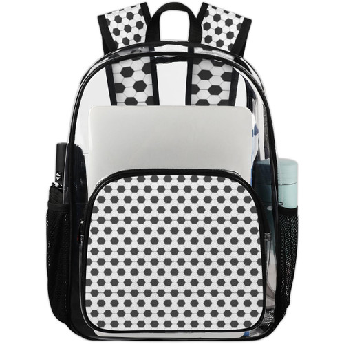Fzsopd Soccer Patterns Heavy Duty Clear Backpack Large PVC Transparent Backpack Durable See Through Bag for Work Sports Travel Security Stadium Events