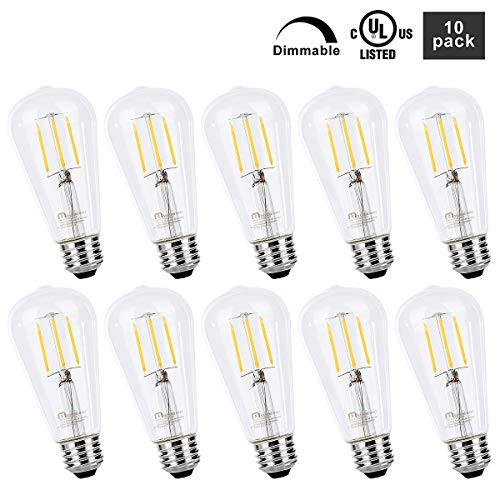 Mastery Mart Vintage LED Light Bulb, Clear Glass ST21 Antique Edison Bulb, Dimmable 5.5W (60W Equivalent), 500LM 4000K Cool White, E26 Base Decorative Filament Bulbs, UL Listed, 10 Pack