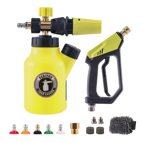 Realyou Pressure Washer Gun with Foam Cannon, Car Wash Kit, Pressure Washer Car Wash Foam Gun with 1/4 Inch Quick Connector, 5 Pressure Washer Nozzle Tips
