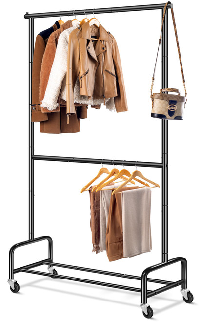 MISSLO Heavy Duty Clothing Racks for Hanging Clothes Rack Double Rod Garment Rack Rolling Closet Wardrobe Rack on Wheels, Metal, Adjustable, Black MISSLO Heavy Duty Clothing Racks for Hanging Clothes Rack Double Rod Garment Rack Rolling Closet Wardrobe Rack on Wheels, Metal, Adjustable, Black