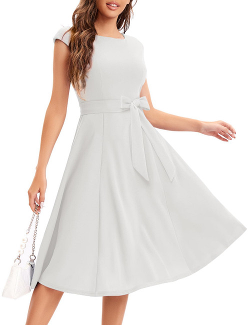 White Wedding Dress for Bride, White Dress for Church, Modest Cocktail Party Dress, Tea Party Dress for Women White 2XL White Wedding Dress for Bride, White Dress for Church, Modest Cocktail Party Dress, Tea Party Dress for Women White 2XL