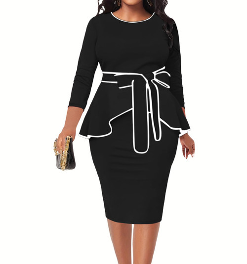 FANDEE Black Plus Size Women's Elegant Dresses Funeral Vintage Prom Bodycon 3/4 Sleeve Pencil Work Dress 3XL