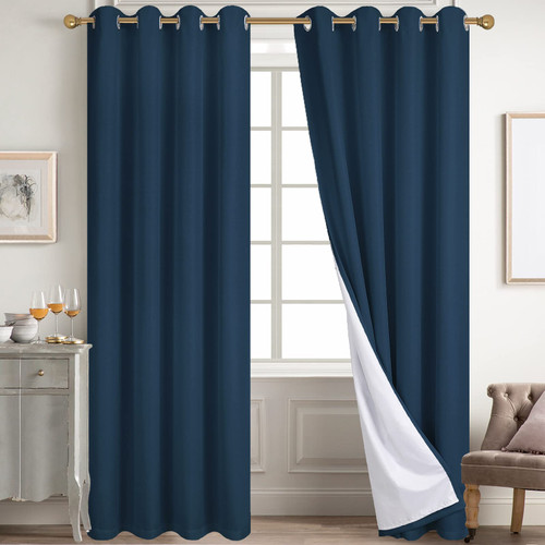Diraysid 100% Blackout Curtains Navy Blue Linen Curtains for Bedroom Grommet Thermal Insulated Room Darkening Drapes (2 Panels, W52 x L84 Inch) Diraysid 100% Blackout Curtains Navy Blue Linen Curtains for Bedroom Grommet Thermal Insulated Room Darkening Drapes (2 Panels, W52 x L84 Inch)