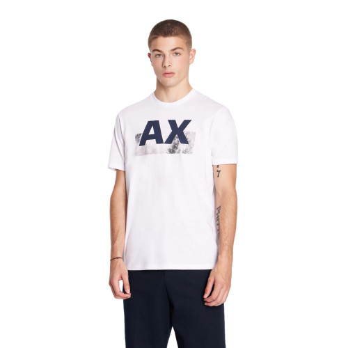 A | X ARMANI EXCHANGE Men's Regular Fit Crew Neck Cotton Jersey AX Block Letter Tee, White, L