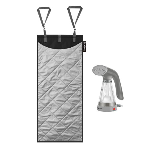 True & Tidy Complete Garment Care Compact Travel Clothes Steamer and XL Over the Door Protective Iron and Steam Press Pad Set (Gray) True & Tidy Complete Garment Care Compact Travel Clothes Steamer and XL Over the Door Protective Iron and Steam Press Pad Set (Gray)
