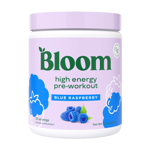 Bloom Nutrition High Energy Pre Workout Powder (Blue Raspberry) - Amino Energy with Beta Alanine, Ginseng & L Tyrosine, Natural Caffeine Powder from Green Tea Extract, Sugar Free & Keto Drink Mix