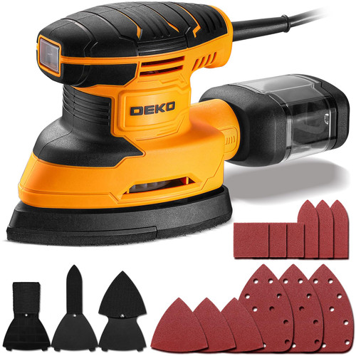 DEKOPRO Detail Sander Power Electric Mouse Sanders Tool with 3-Multi Function Sanding Pad Attachment, 12pc Sandpaper,Dust Box, Sander for Wood, Woodworking