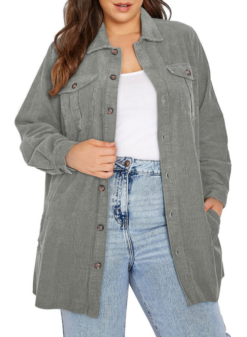 Eytino Womens Plus Size Corduroy Boyfriend Shirts Long Sleeve Button Down Oversized Blouses Tops,3X Gray
