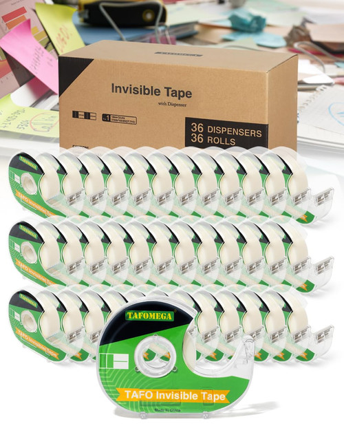 Invisible Tape Bulk - 36 Packs Writable Transparent Tape Frosted Gift Wrap Tape - Gift Wrapping Tape with Dispenser-7/10 X 1000 Inches Tape for School Office Craft Job
