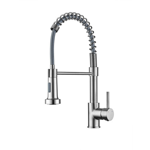 Ravinte Solid Brass Commercial Kitchen Faucets with Sprayer Single Handle Brushed Nickel Spring Spout Faucets Pull Down Sprayer Countertop Faucet Farmhouse Kitchen Faucets