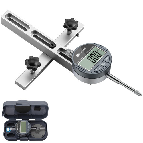 Neoteck 0-1'' Digital Dial Indicator Table Saw Gauge with 0.75inch Width Anodized Aluminum Bar for Aligning and Calibrating Work Shop Machinery Table Saws Band Saws and Drill Presses-Silver