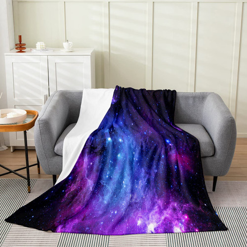 Purple Galaxy Throw Blanket for Kids Teens Girls Boys,Glitter Starry Sky Fleece Blanket All Season,Out Space Universe Star Flannel Blanket Queen Bedroom Decor,Nebula Art Bed Blanket Lightweight