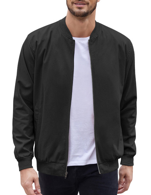 COOFNADY Men's Lightweight Jacket Linen Bomber Jackets Casual Softshell Varisty Jacket Black, X-Large